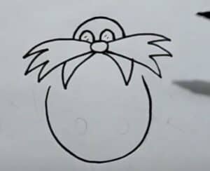 A step-by-step drawing tutorial showing the sketching process of a cartoon character with a large mustache and round eyes. Ideal for learning how to draw cute cartoon faces easily.