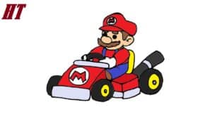 Mario drawing step-by-step, cartoon character from Super Mario Bros., illustration tutorial for kids and beginners.