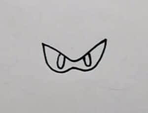 A simple step-by-step drawing guide illustrating how to sketch a cartoon character's fierce eyes. Perfect for beginners wanting to learn how to draw expressions and facial features effectively.
