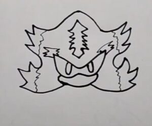 Drawn cartoon character resembling Bowser from Mario, step-by-step tutorial for beginners.