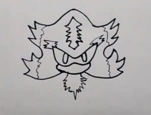 Sketch of Sonic the Hedgehog's face with detailed spiky fur and facial features, illustrating a step-by-step drawing tutorial.