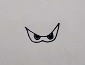 Dark, cartoon-style eye and eyebrow drawing step-by-step for beginners on how to draw eyes in a simple and clear tutorial.