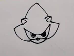 A simple step-by-step drawing guide for creating a cartoon character resembling a cat or a cartoon animal, focusing on the drawing process and techniques.