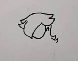 A step-by-step drawing tutorial showing how to sketch the outline of a cartoon character’s head and hair.