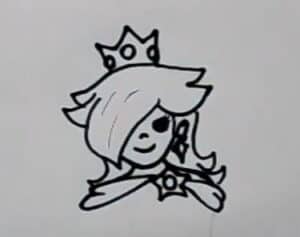 Draw step-by-step guide to sketch Princess Peach from the Super Mario series, focusing on cartoon style and beginner drawing techniques.