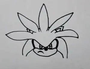A step-by-step drawing tutorial on how to draw a cartoon character, focusing on the detailed facial features and spiky hair. Perfect for learning to draw characters with clear, easy-to-follow instructions.