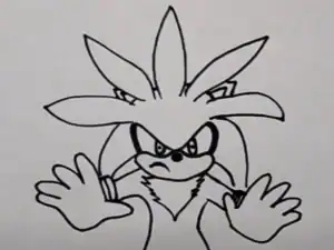 Drawn image of Shadow the Hedgehog from Sonic, topped with spiky hair, expressive eyes, and a confident stance, perfect for step-by-step drawing tutorials.