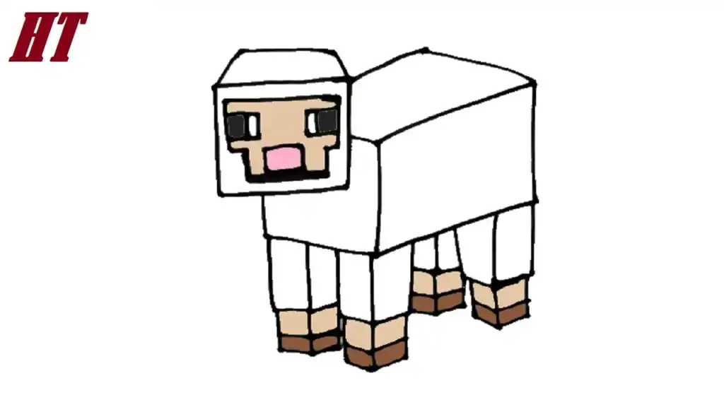 Colorful pixel art drawing of a cute Minecraft-style sheep, showcasing step-by-step how to draw a sheep with simple geometric shapes for beginners.