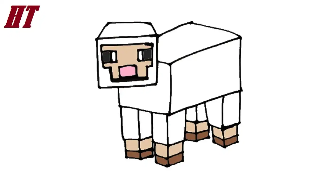 Colorful pixel art drawing of a cute Minecraft-style sheep, showcasing step-by-step how to draw a sheep with simple geometric shapes for beginners.