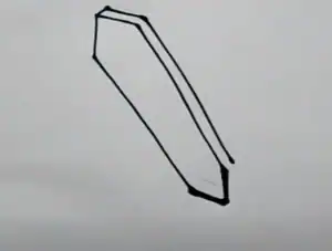 Crayon drawing of a 3D rectangular prism, step-by-step tutorial for drawing geometric shapes, instructional guide on how to draw with simple lines and shading techniques.