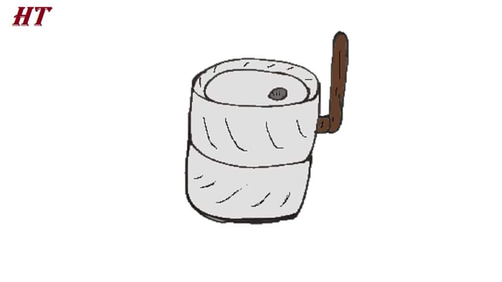 Simple illustration of a stone mill with a handle, demonstrating the basic structure for drawing step-by-step.